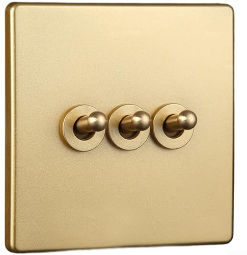 Interruttore elettrico a levetta con leva in ottone vintage e pannello PC, design autobloccante, contatti in rame rosso e bronzo fosforoso per un uso a lungo termine (3 gang)
