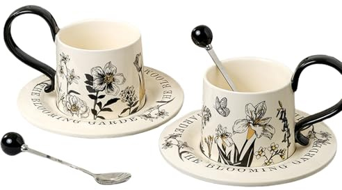 Da Caffè In Ceramica, Dimensione Ideale Per Bevande, 17x9,8 Cm, Set Di Tazze Da Tè, Set Di Piattini, Design Elegante Retrò, Per Cappuccino Latte Cacao Succo Birra Cucina Bar Ristorante Casa Comp