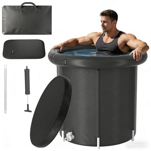 LZQ Baignoire à glace pliable 397 l Ø 90 cm pour athlètes et sportifs, thérapie par le froid et régénération musculaire, baignoire portable avec couvercle et sac de transport pour jardin, douche et