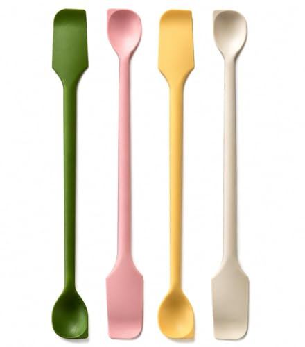 4-Piece Mini Silicone Spatula Set 230℃ Heat Resistant 26cm | Small Spatula for Scraping Jars, Mixing and Baking, Assorted Colours (Yellow, Pink, Green, White)