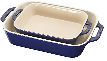 STAUB Ceramics Rectangular Baking Dish Set, 2 Pieces, Dark Blue