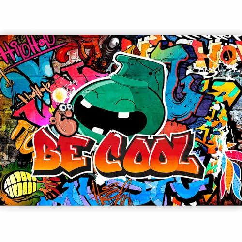 murando - Papier peint panoramique créatif 350x256 cm - Revêtement mural décoration salon - Design moderne - Graffiti, motif graphique coloré, inscriptions en anglais, adolescent m-A-0741-a-a