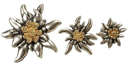 Alpenflüstern Ansteck-Pins Edelweiß 3-Größen-Set bicolor-farben API115