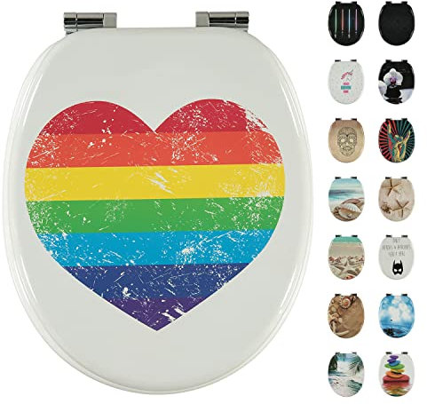 shelfmade Klodeckel mit Absenkautomatik Motiv aus MDF - Toilettensitz mit Absenkautomatik Motiv absenkbarer WC Sitz mit Absenkautomatik Toilettendeckel - Bunte WC Deckel (Herz)