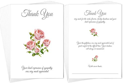 Funeral Thank You Card Pack of 20 + Self-Seal envs - Postcard Style - Sympathy Acknowledgement Notes - Thanks Appreciation Flowers Attendance - Pre-Printed Multipack - Size 105x148mm