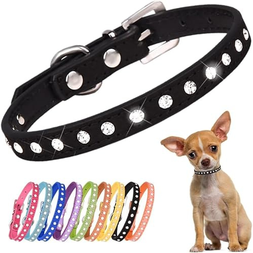 haoyueer Hundehalsband aus Veloursleder, glitzernd, elegant, 1 Reihe, glitzernd, Strasssteine, klein, Schwarz