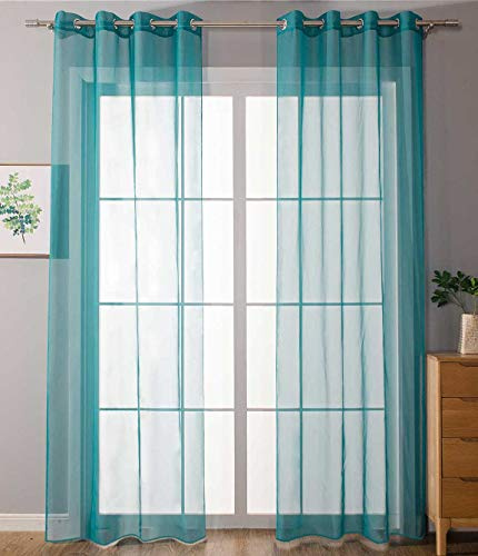 2er Set Ösenvorhänge Transparent »Uni« Gardine HxB 245x140 cm Türkis Stores Vorhang Ösen Bleibandabschluß Wohnzimmer, 20332-cn2