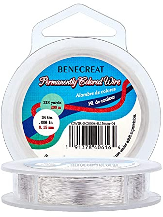 BENECREAT 0,15 mm (34 gauge) fläckbeständig, koppartråd, 200 m, silvertråd för smycken och pärlor, smycken