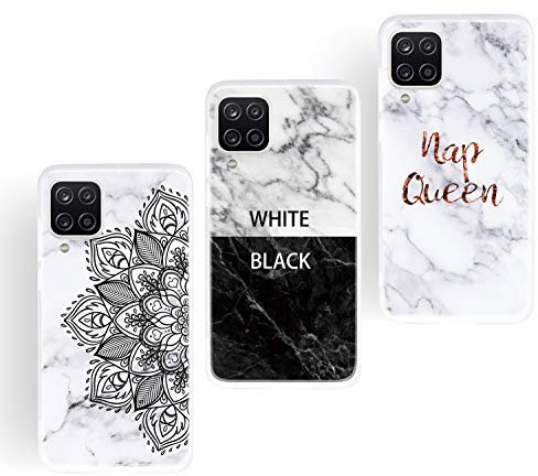 HopMore 3 Pack Hülle für Samsung Galaxy A12 Handyhülle Matt Weich Silikon Weiß Marmor Handytasche Muster Schlank Transparent Bumper Soft Schutzhülle Stoßfest Dünn Silikonhülle Cover - Design Y