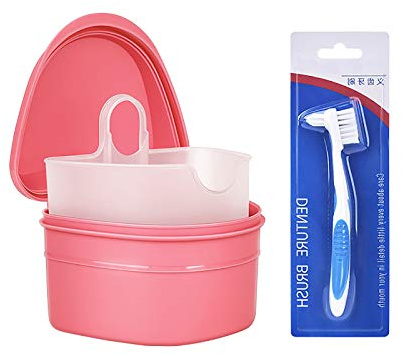 Set di pulizia dentale con spazzola per la pulizia dei denti finti, design di sollevamento del filtro, comodo e durevole, riduce efficacemente la crescita dei batteri (rosa)
