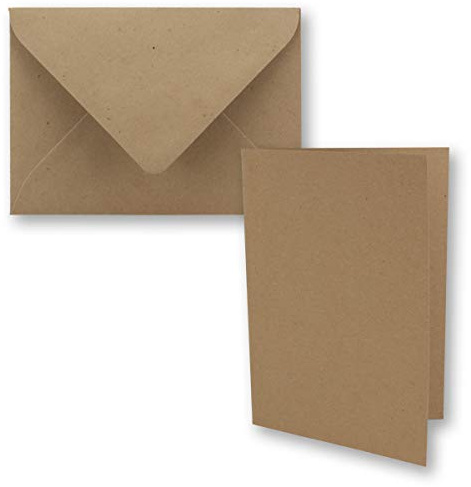 NEUSER PAPIER 10x Vintage Kraftpapier Faltkarten SET - sandbraun (braun) - mit Umschlägen DIN B6-12 x 16,9 cm - blanko Recycling Klappkarten - 300 g/m