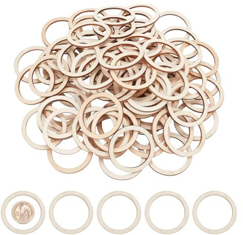 NBEADS 100 Pcs 5cm Pièces de Bois Non Finies Anneaux Forme, Ornements de Cercle Tranches de Bois Blanc pour la Peinture Pyrogravure Décoration de Maison