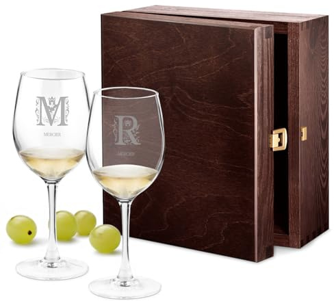 Maverton 2 Verres à Vin en Cristal 350 ml, verre a vin personnalisé | Verres Personnalisés pour le couple marié, Cadeau d’anniversaire pour chaque Couple, Petite Verre pour parents, Lettrine