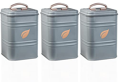 Saf-Care Kitchen Canisters - Farmhouse Grey Kitchen Decoration of Canister Set with Multiple Preservation Purposes by Tight Sealed Lids, Good for Wedding Gifts Kitchen Canisters Set of 3