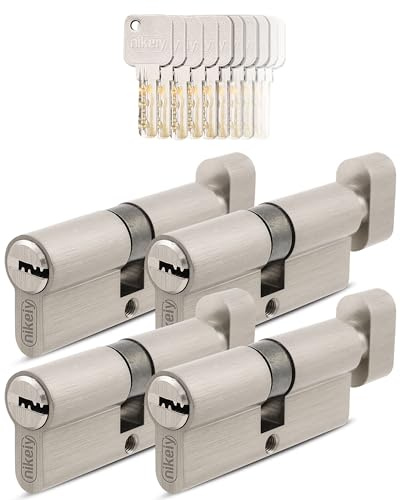 GERCAR Pro 4x Knaufzylinder 30/30 gleichschließend Set 4 Schließzylinder mit Knauf inkl. 20 Schlüssel - 60 mm Türschloss Zylinderschloss 4er Zylinder - Länge: 60mm, A:30 B:30 - Messing matt massiv