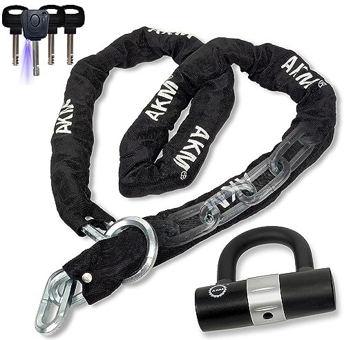 AKM Chaîne antivol pour moto - 250 cm - Super longue et durable - 12 mm d'épaisseur - Avec 4 clés - Serrure en U de 16 mm - Pour motos, conteneurs, remorques, VTT