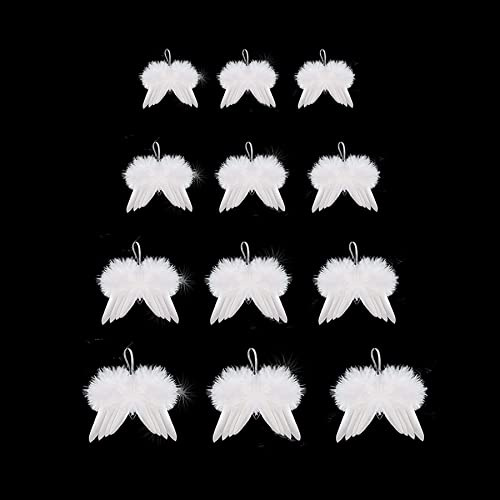 alfyng 12pcs Angel Feather Wings Ornament, Christmas Tree White Feather Hanging Décor Handmade Angel Wings Pendant for Xmas DIY Craft Home Wedding Prop Party Decoration