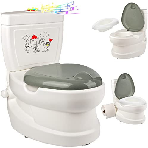 alles-meine.de GmbH Kindertoilette/Töpfchen Spülgeräusch + Licht kleine Familie mit Wasserspülung Sound - Nachttopf/Babytopf - mit Deckel - weiß - Musik - Toilettentrai..