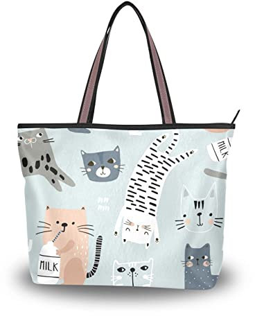 Damen-Handtaschen, kreative Kindertasche, blaue Katzen-Tragetasche mit Reißverschluss, Damen-Tragetasche, Schultertasche, mehrfarbig, Medium