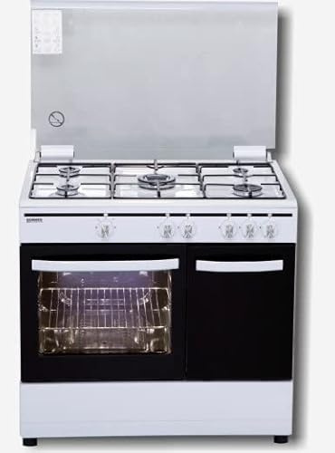 COCINA ROMMER 5 FUEGOS BLANCA HORNO GAS + PORTABOMBONAS. TAPA CRISTAL ENCIMERA ACERO