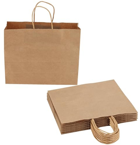 MANCHAP 25 PCS Large Brown Paper Bags, 32 x 11 x 25cm Kraft Paper Gift Bags with Handles for Shopping