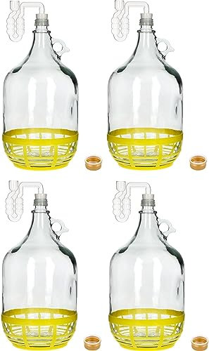 lilawelt24 4X Set 5L Flasche +Gummistopfen + Gärröhrchen Gärballon Weinballon Gärbehälter/brauen/Wein Machen/Glasflasche