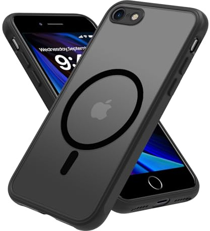 PinLiSheng Magnetic Protective Case for iPhone SE 2022 3rd / iPhone SE 2020 2nd / iPhone 8/7 [Magsafe Compatible] Slim Translucent Matte Shockproof Protective Case, Black
