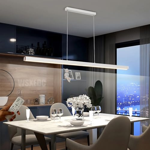 Linear led Esstisch Esszimmer Pendelleuchte dimmbar EsszimmerLampe moderne Acryl-Kronleuchter Wohnzimmer Küche Büro Hängelampe mit Fernbedienung Pendant Lampe (Weiß, L150cm 60W)