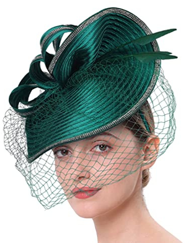 Lurrose Damen Fascinator Teeparty Stirnband Schleier Fascinator Hut für Hochzeit Kirche Cocktail Party (Orange), grün, 32X25X12CM