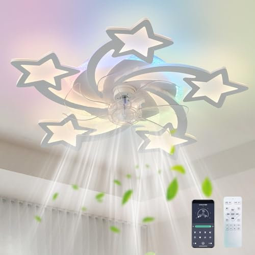 RGB Ventilatore da Soffitto con Luce e Telecomando 6 Velocità Silenzioso Lampadario Ventilatore Led Dimmerabile Motore Reversibile Plafoniera con Ventilatore per Camera da Letto Soggiorno