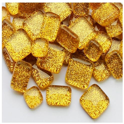 Hrlace 500g Bunte Mosaiksteine Kleine Kristall Mosaikfliesen zum Basteln Unregelmäßig Gemischte Glasmosaikfliesen Selbstklebend Mosaik für DIY Handwerk Heimdeko Fluoreszierendes gelbes Quadrat