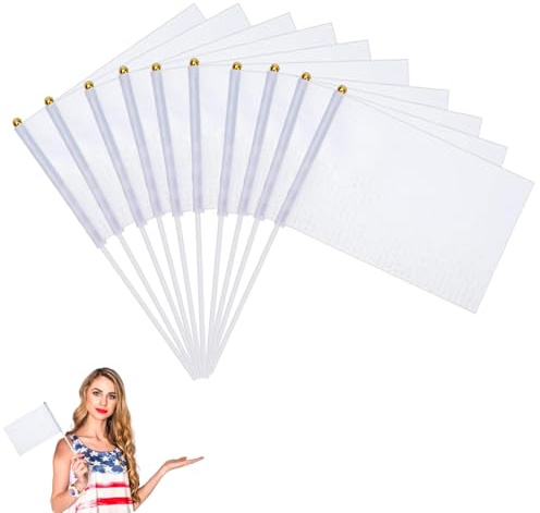 Bandera Blanco,Blanco Mini Bandera Portátil,14x21cm,Para Celebraciones Nacionales Y Del Día De Los Caídos,10 Piezas