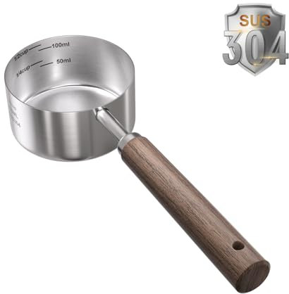 FAFAFLYER Cuchara medidora de comida para perros y gatos, 1/2 taza (4 onzas), acero inoxidable 304, mango largo de nogal negro