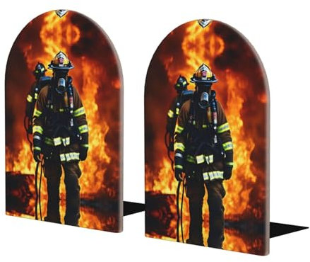 Feuerwehrmann Feuerwehrmann Flamme Buche Bücherregal - Metallsockel, rutschfeste Schaumstoff-Polsterung, ideal für Bücher, noch mehr perfekte Bürobedarf und Geschenke