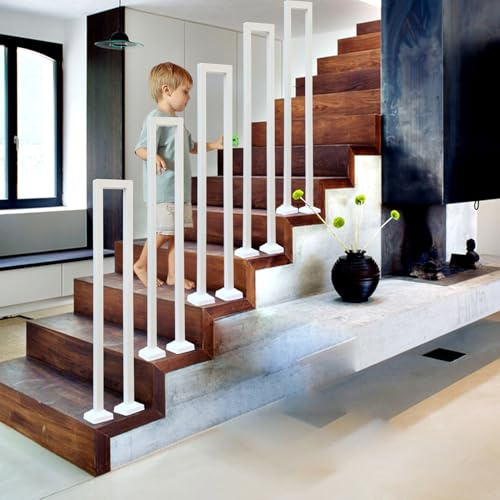 Barandilla en forma de U, barandilla de escalera interior, barandilla de escalera exterior, pasamanos escalera en forma de U, pasamanos para balcones, pasillos, apartamentos, villas (blanco U, 85 cm)