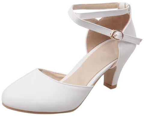 HSyc JRX Escarpins fermés avec petit talon et lanières pour femme, Blanc., 41 EU