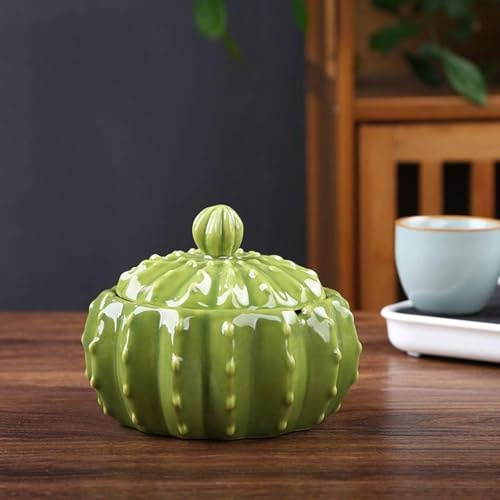 Cenicero de Cerámica con Tapas, Forma de Cactus a Prueba de Viento Cenicero para Fumar, Simple Moderno Decoración Cenicero de Escritorio, Cenicero de Cigarrillos para Hogar Oficina Jardín(Negro)