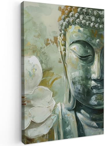 MuchoWow© Wandbilder Schlafzimmer Home Deko Wohnung Bild Wohnzimmer | 40x60 cm - Fotoleinwand Wand Bilder Leinwand Wall Decor Buddha - Zen - Blume - Lotus - Weiß - Moderne Kunst
