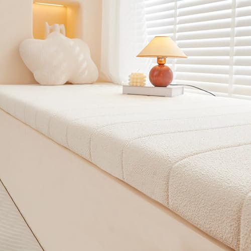 AmphaDeco Bankkissen Bankauflage Wasserfest, Teddy Plüsch rutschfeste Sitzkissen Sitzpolster Bank Mit Reißverschluss für Fensterbank Innen Schuhwechselhocker,Weiß,65 * 40CM