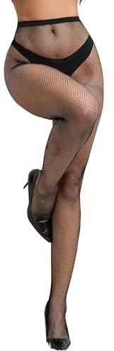 ohyeahlady Collant Donna a Rete Taglie Forti XS-5XL Calze Curvy Vita Alta Divertenti Eleganti Calzamaglie Elastico Fishnet Stockings Calzini Nylon 40-120KG Collant Elastiche in Scatola Nero,3XL-5XL