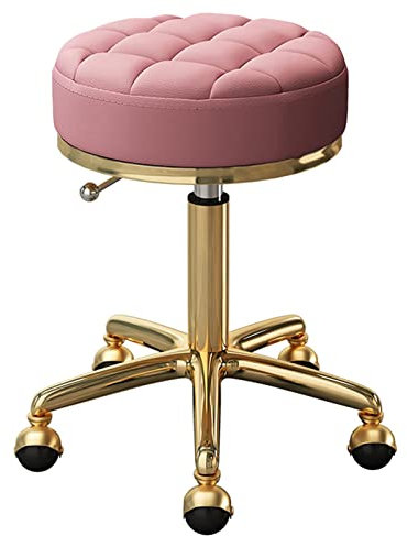 XLDZ 360 Grad drehbarer Rollhocker, verstellbarer Arbeitshocker mit Rollen, 172 kg, goldenes Finish für Spa, Salon, Tattoo, Pediküre (Rosa)