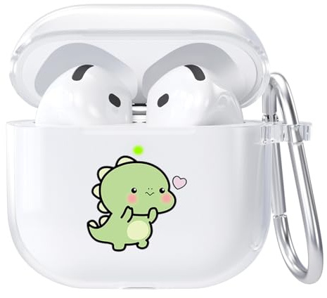 AKABEILA Hülle Kompatibel mit Apple AirPods 4 Transparente Schutzhülle Weich TPU mit Niedliches Design Karabiner AirPods 4 Gen 2024 USB-C Ladehülle LED Front Sichtbar