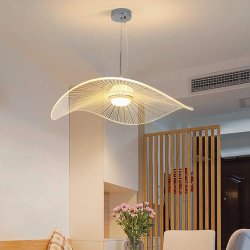 Moderne Pendelleuchte Skandinavischer Stil Wabi-Sabi Hängeleuchte LED Dimmbar Pendellampe Acryl Höhenverstellbar Esszimmer Hängelampe Schlafzimmer Wohnzimmer Büro Kronleuchter Kreative Hutform(39cm)