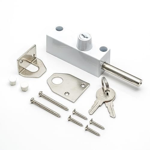 TSS White Multi-Purpose Door Bolt with 2 Keys. Security Bolts for Various Door Types. Supplied with Fixtures and Fittings. Universal Door Lock, 130 x 30 x 30mm (Keyed Alike (Locks on Same Key))