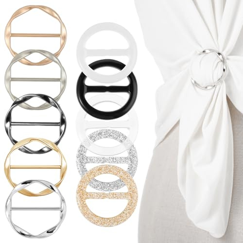 Nogeqi 10 Stück t Shirt Clip Schnalle, Schalspangen Damen Metall, Schal Ring Clip Schal Ringe für Schals, Modische Seidenschal Clip Schalring Tuchring Taille Runde for Kunststoff Harz Lose