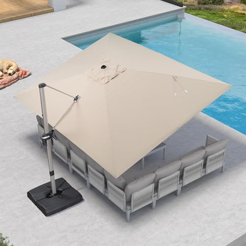PURPLE LEAF Parasol Déporté 3 x 4 m Rectangulaire, Toit à Rotatif 360°, Protection UPF 50+, Parasol De Jardin Extérieur avec Poteau Champagne Suspendu en Aluminium, Pour Piscine, Terrasse, Beige