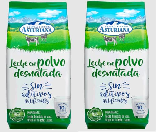 MADALO - Pack 2 unidades leche en polvo desnatada Central Lechera Asturiana 1 kg - Total 2 kgs