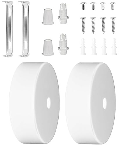 Yuiturt 2 Stück Deckenbaldachin Metall Weiß Ø80 x H25×mm, Runder Decke Lampenabdeckung Metall Kabelabdeckung Deckenlampe Baldachin Einbausatz für Wohnzimmer Flur Küchenleuchter
