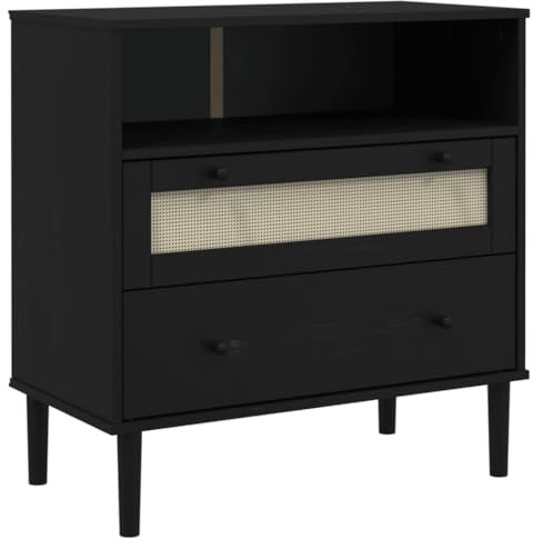 HEFZGDB Sideboard SENJA Rattan-Optik Schwarz 80x40x80 cm Kiefernholz Seidbord Wohnzimmer Barschrank Buffetschrank Küche Vitrinenschrank Küche für Dessert Shop Wohnstube Speisesaal Café