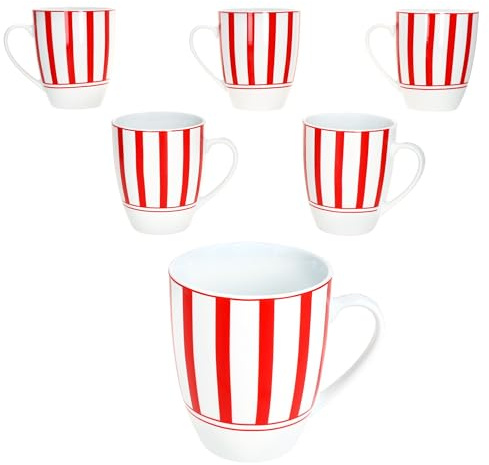 MamboCat Split rot 6er Set Kaffeebecher I 300 ml I Porzellan-Becher mit Henkel & Streifen für 6 Personen I Tassen für Heißgetränke wie Tee, Kakao & Co
